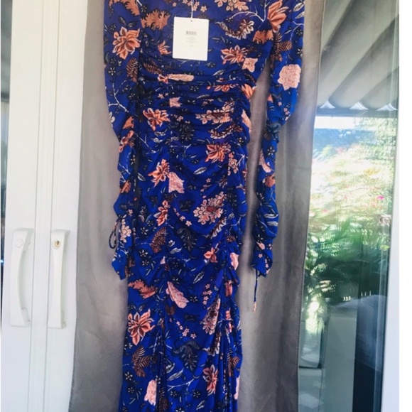 DIANE VON FURSTENBERG Canton Electric Blue Floral Ruched Midi 2pc Dress - Picture 6 of 7